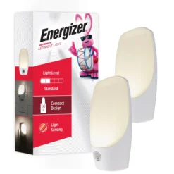 Energizer Plug-In Light Sensing LED Night Light, 2 Pack, White