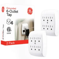 GE 6 AC Grounded Tap, White, 2pk