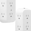 GE 6-AC Wall Tap w/ Resettable Circuit Breaker, White, 2pk