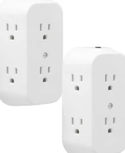 GE 6-AC Wall Tap w/ Resettable Circuit Breaker, White, 2pk