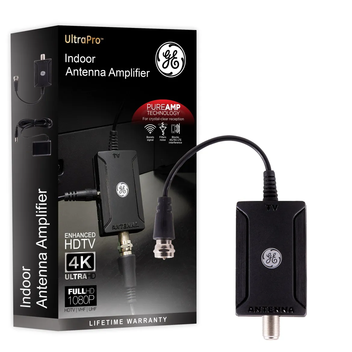 GE Antenna Amplifier with AC Power Adapter, Black