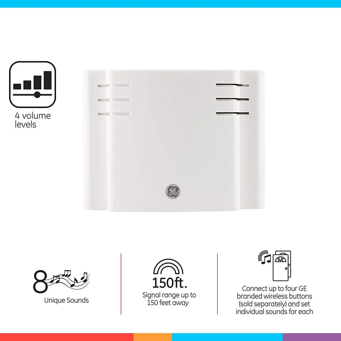 GE Battery Operated 8-Chime 2-Push Button Wireless Door Chime Kit, White