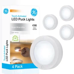 GE Battery Operated LED Puck Light, 4 Pack, White
