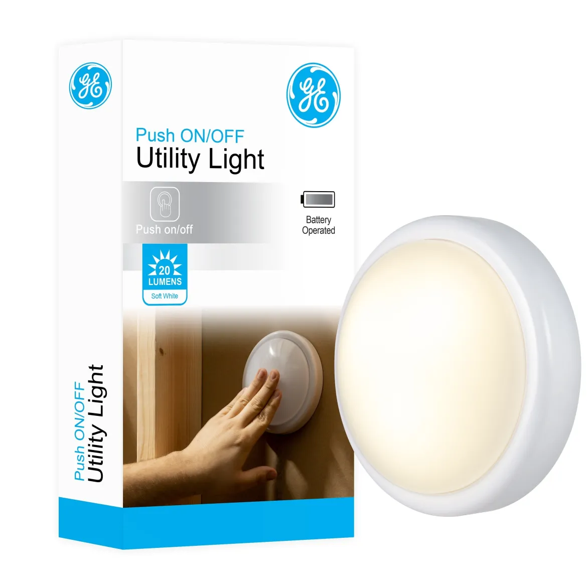 GE Battery Operated Round Tap Light, White