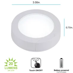GE Battery Operated Touch Activated LED Puck Lights, 2 Pack, White