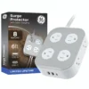 GE-branded Adapt UltraPro 8-Outlet Surge Protector, 2 USB-A, 1 USB-C, 1500 Joules, 6ft., White/Gray