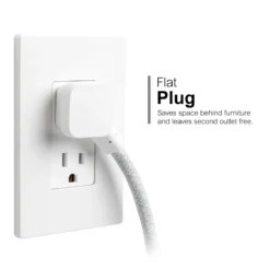 GE-branded Extension Cord with USB Charging 2 USB-A, 1 USB-C, 2 outlets, 6ft. Braided Cord, White/Gray