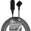 GE-branded 15ft. 3-Outlet Polarized Extension Cord, Black/White, Braided Cord