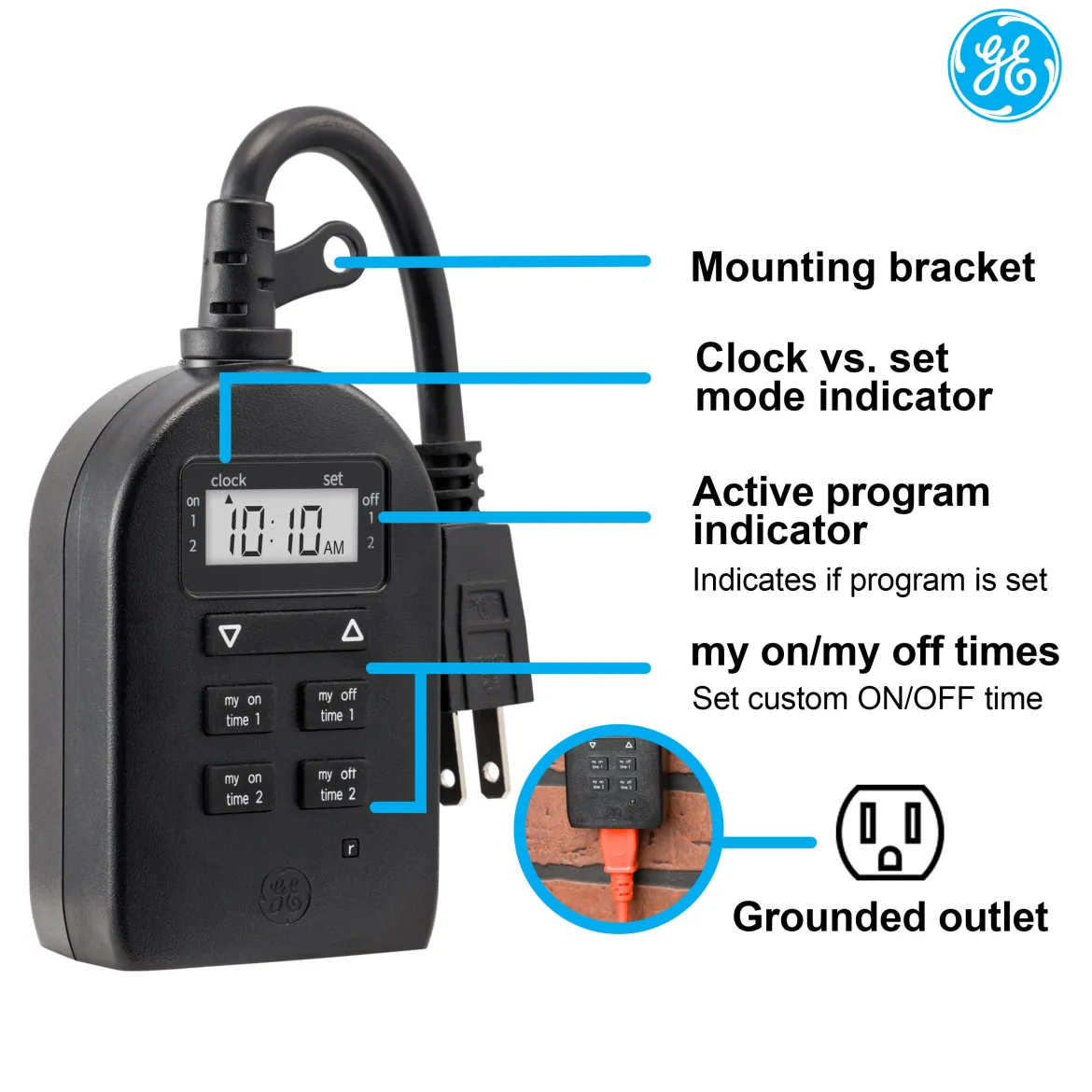GE-branded myTouchSmart SimpleSet 1-Outlet Outdoor/Indoor Digital Plug-in Timer