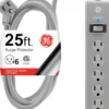 GE-branded 6-Outlet Surge Protector, Gray, 25ft. Cord