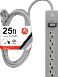 GE-branded 6-Outlet Surge Protector, Gray, 25ft. Cord