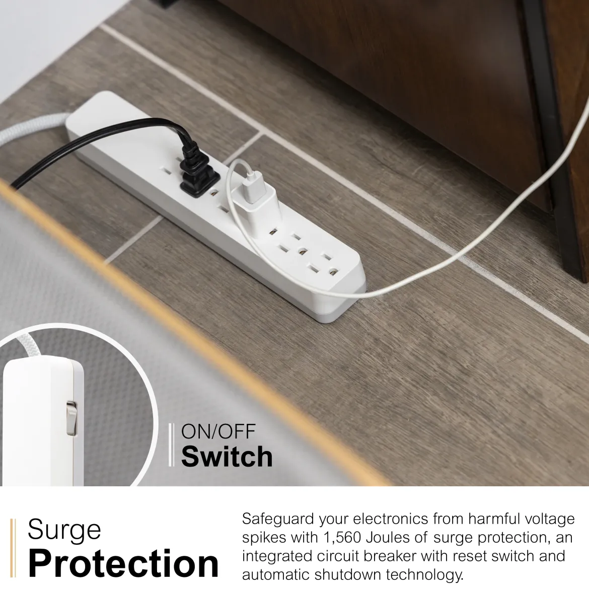 GE-branded 6-Outlet Surge Protector, 1560J, 10ft. White