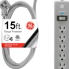 GE-branded 6-Outlet Surge Protector, Gray, 15ft. Cord