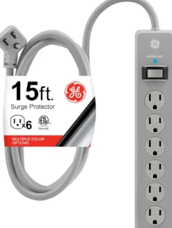 GE-branded 6-Outlet Surge Protector, Gray, 15ft. Cord