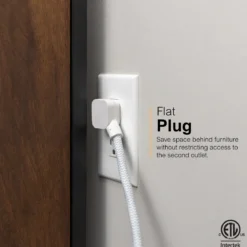 GE-branded 9-Outlet Surge Protector, 2480J, 6ft. Braided Cord, White