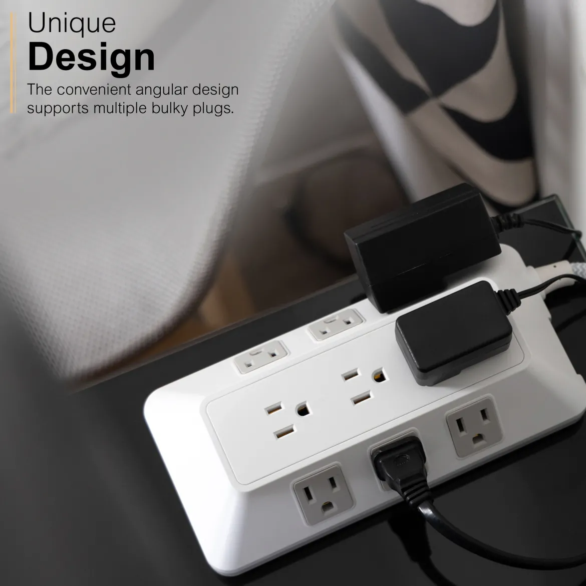 GE-branded 9-Outlet Surge Protector, 2480J, 6ft. Braided Cord, White