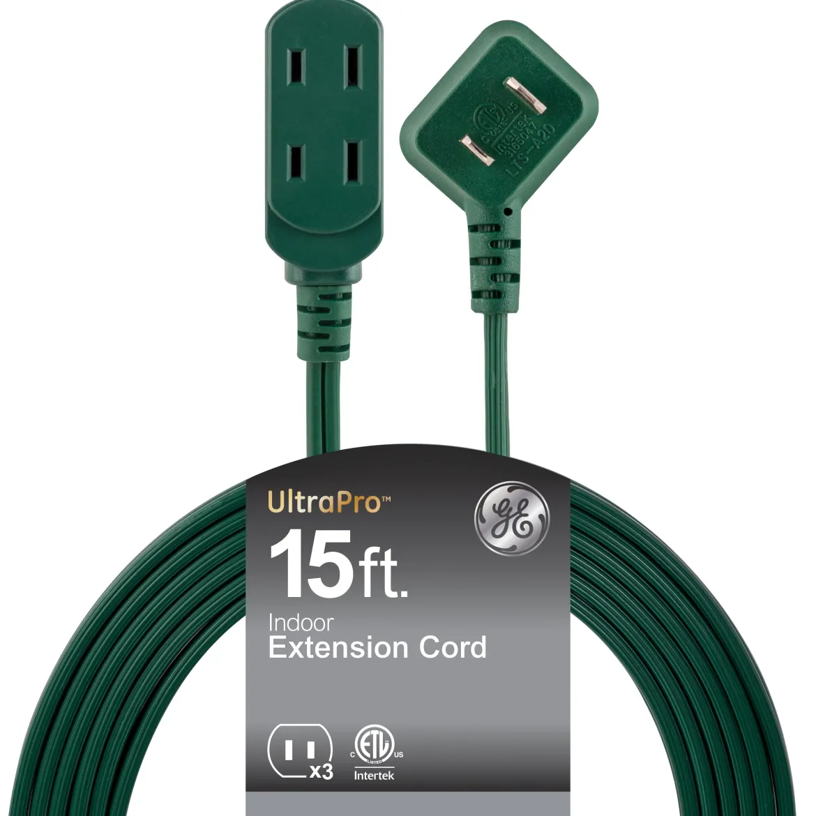 GE-branded UltraPro 3-Outlet Polarized Extension Cord, 15ft., Indoor, Green