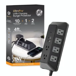 GE-branded UltraPro 10-Outlet Surge Protector, 3540J, 4ft. Braided Cord, Black