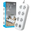 GE-branded UltraPro 7-Outlet Surge Protector, 2 USB-A, 1470 Joules, 4ft., White/Gray