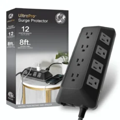 GE-branded UltraPro 12-Outlet Surge Protector, 3540J, 8ft. Braided Cord, Black
