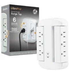 GE-branded UltraPro 6-Outlet Swivel Surge Tap, 980J, White