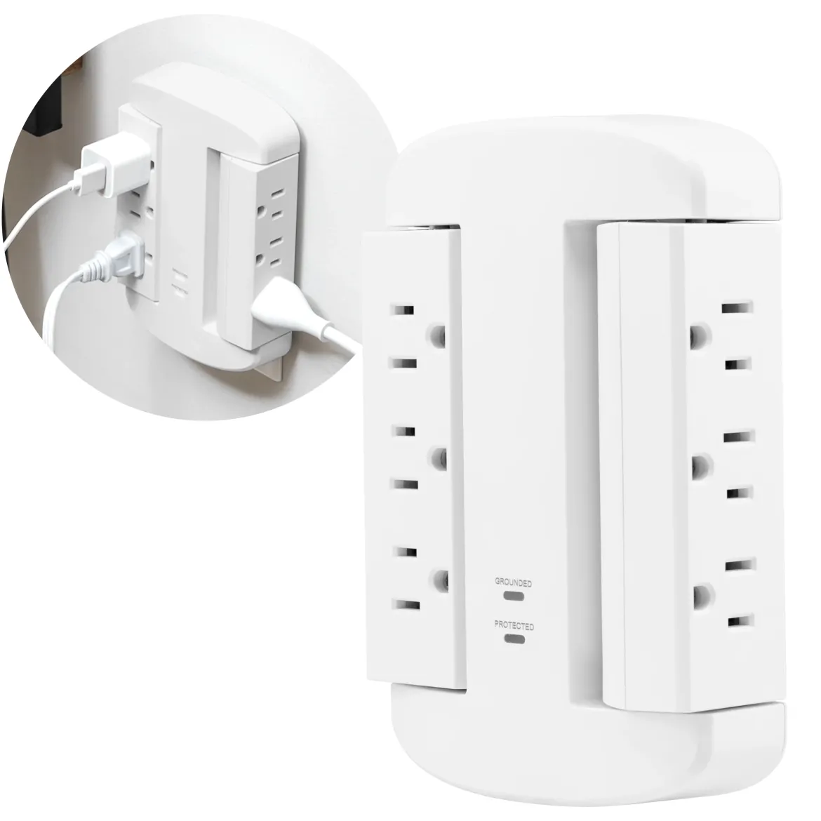 GE-branded UltraPro 6-Outlet Swivel Surge Tap, 980J, White