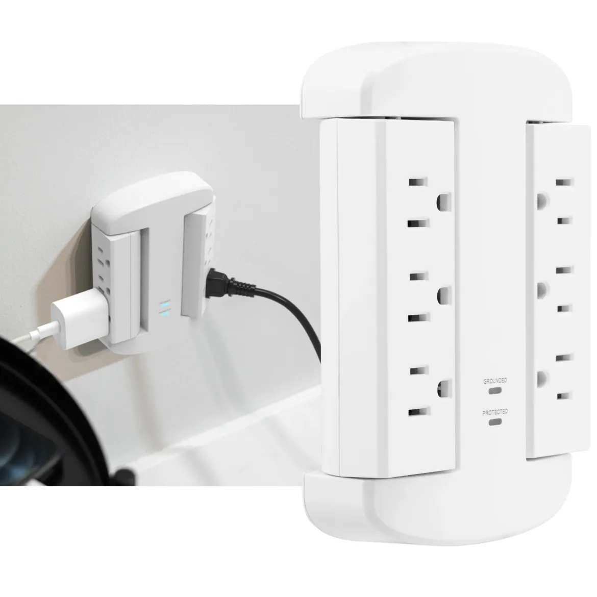 GE-branded UltraPro 6-Outlet Swivel Surge Tap, 980J, White