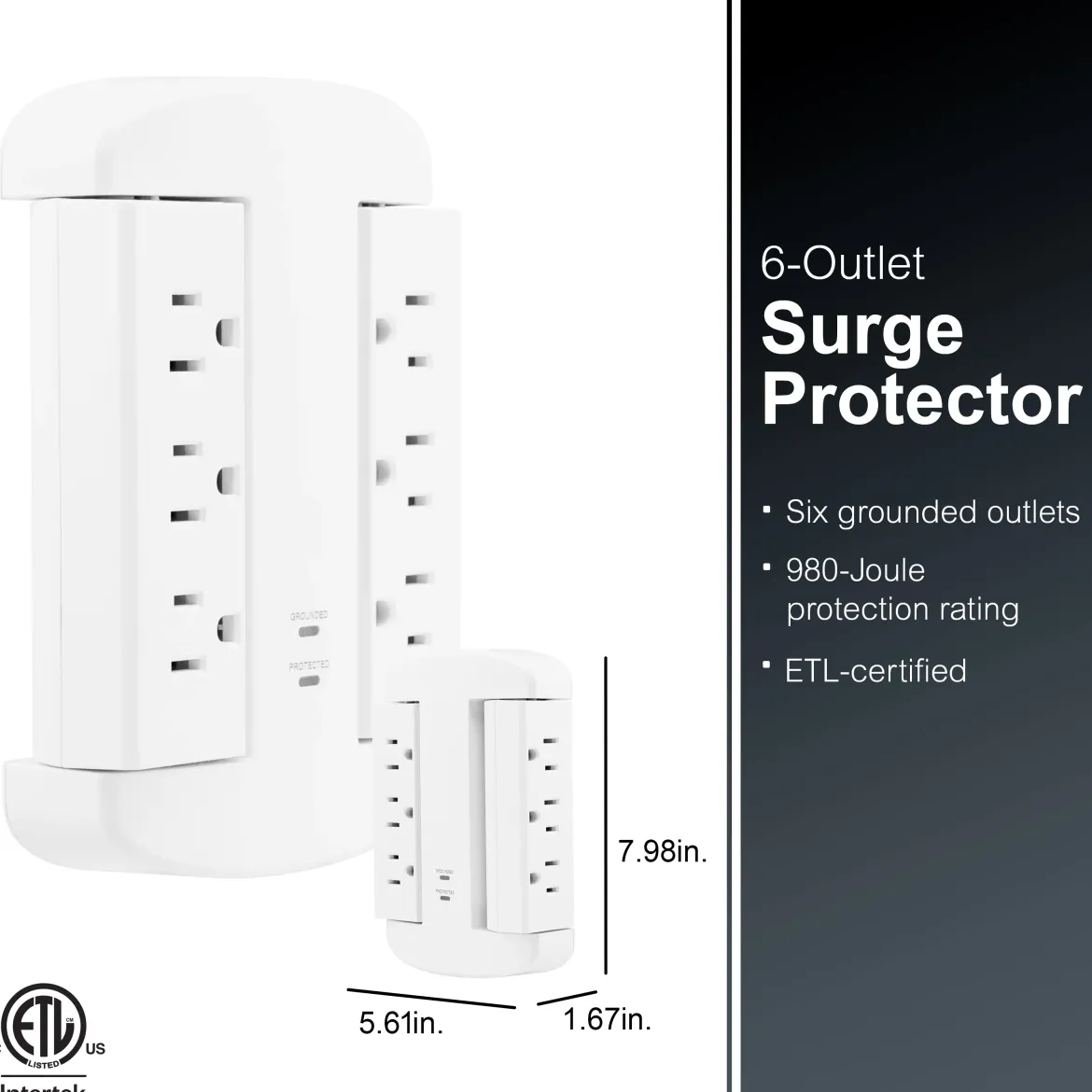 GE-branded UltraPro 6-Outlet Swivel Surge Tap, 980J, White