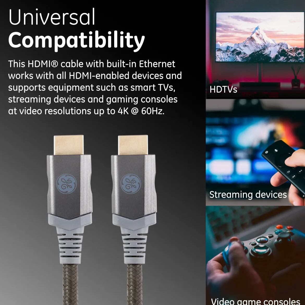 GE-branded UltraPro Premium Certified High-Speed HDMI Cable with Ethernet, 4ft.