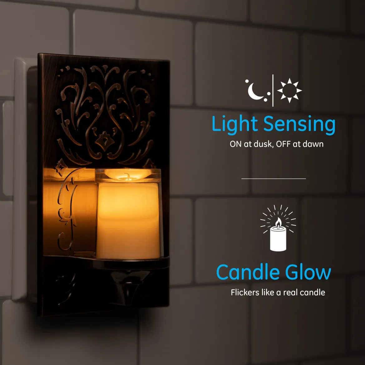 GE CandleLite Light Sensing LED Night Light, Oil-Rubbed Bronze
