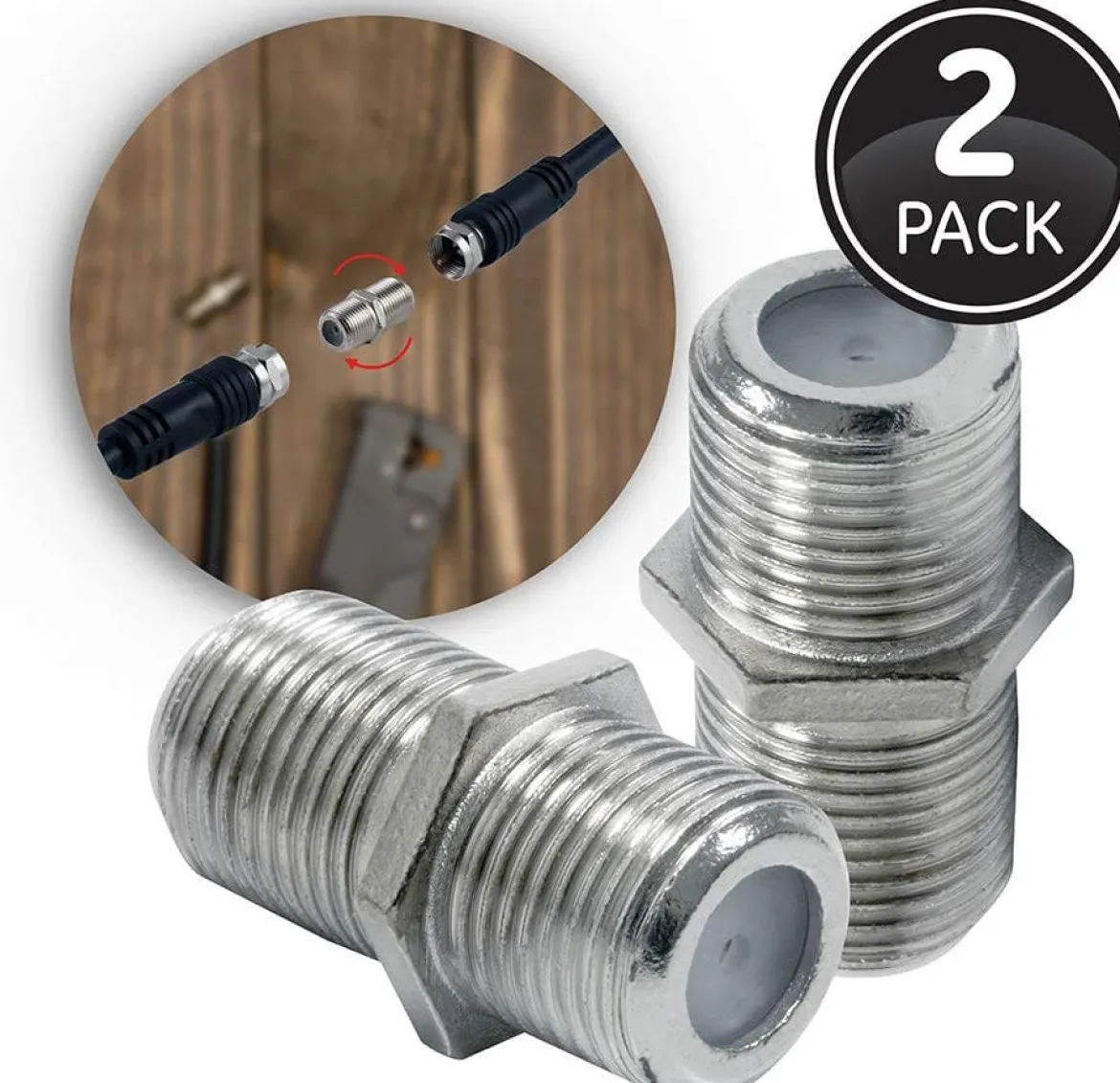 GE Coaxial Cable Extension Adapter, 2 Pack, Silver