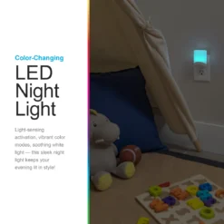 GE Color Changing Light Sensing LED Night Light, 2 Pack, White