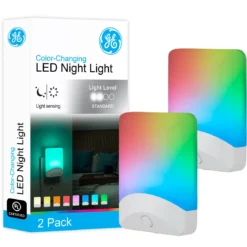 GE Color Changing Light Sensing LED Night Light, 2 Pack, White