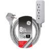 GE Designer Extension Cord, 8ft., 3-Outlet Surge Gray Heather