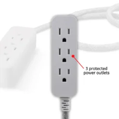 GE Designer Extension Cord, 8ft., 3-Outlet Surge Gray Heather