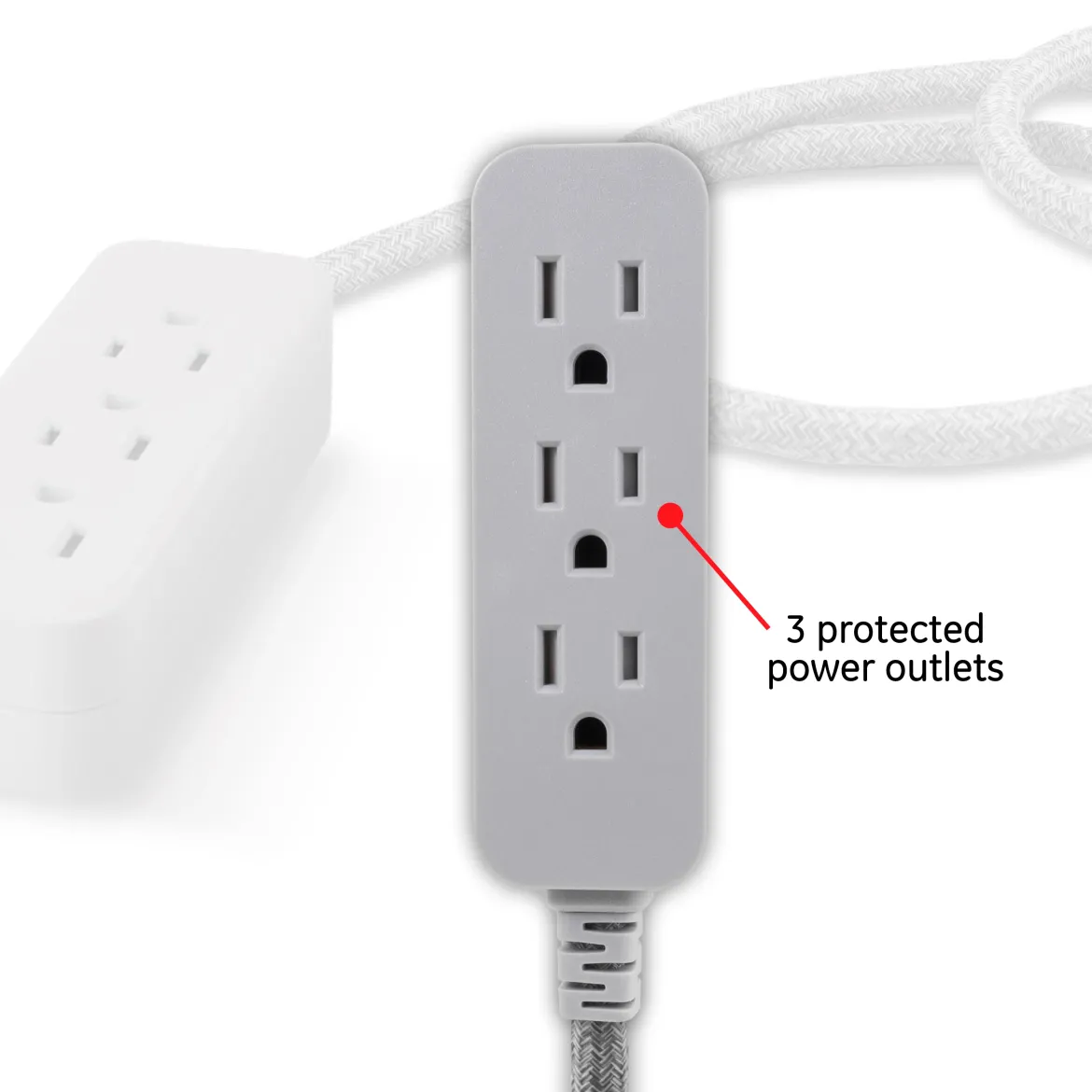 GE Designer Extension Cord, 8ft., 3-Outlet Surge Gray Heather