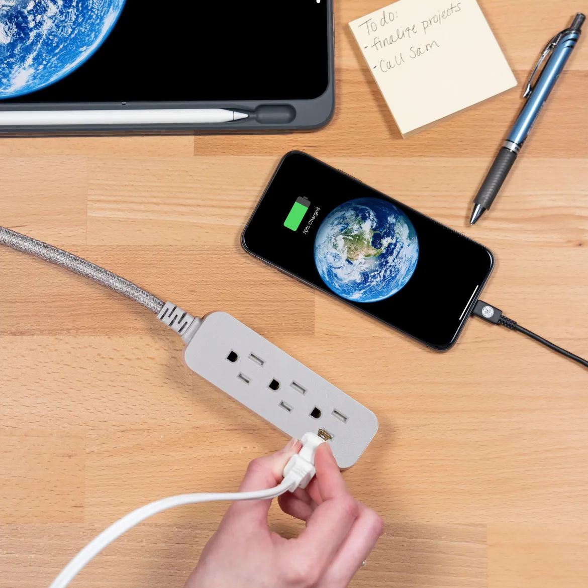 GE Designer 3-Outlet Mini Cord, Gray