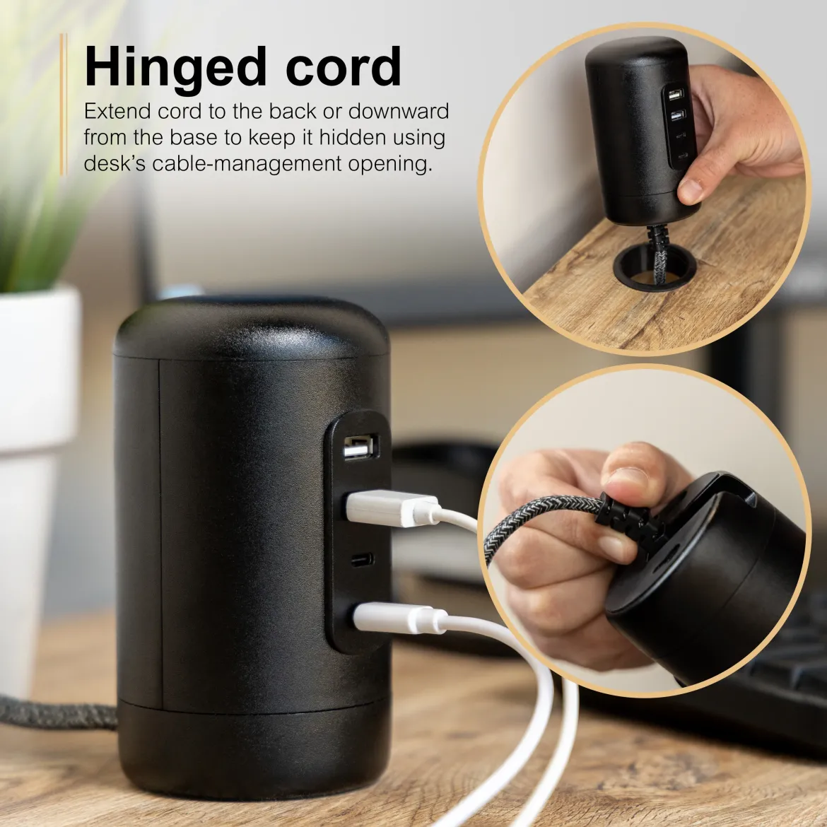 GE Desktop Power Hub, 2 USB-A, 2 USB-C, 5ft. cord, black