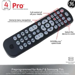 GE 4-Device Backlit Universal Remote, Black