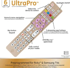 GE 6-Device Backlit Universal Remote, Brushed Gold