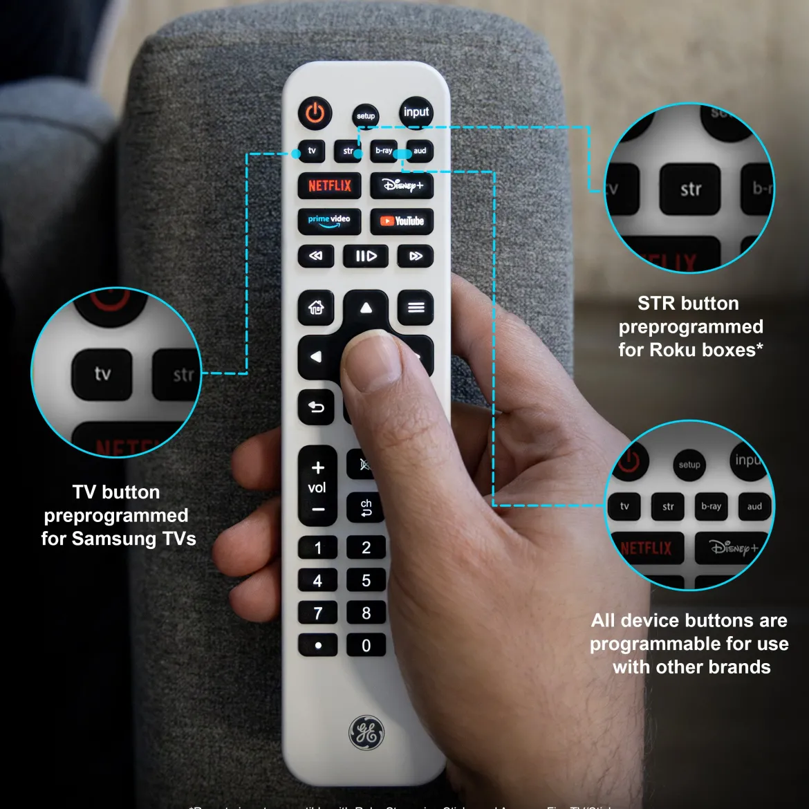 GE 4-Device Rechargeable Backlit Universal Remote, White