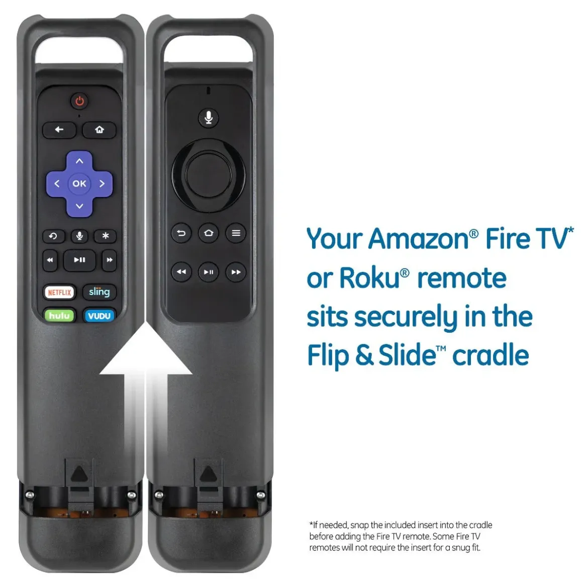 GE 4-Device Universal Companion Remote for Roku and Amazon TV with Flip and Slide Cradle, Black