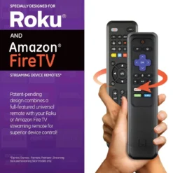 GE 4-Device Universal Companion Remote for Roku and Amazon TV with Flip and Slide Cradle, Black