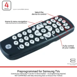 GE 4-Device Universal Remote, Black