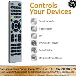 GE 4-Device Universal Remote, Brushed Silver