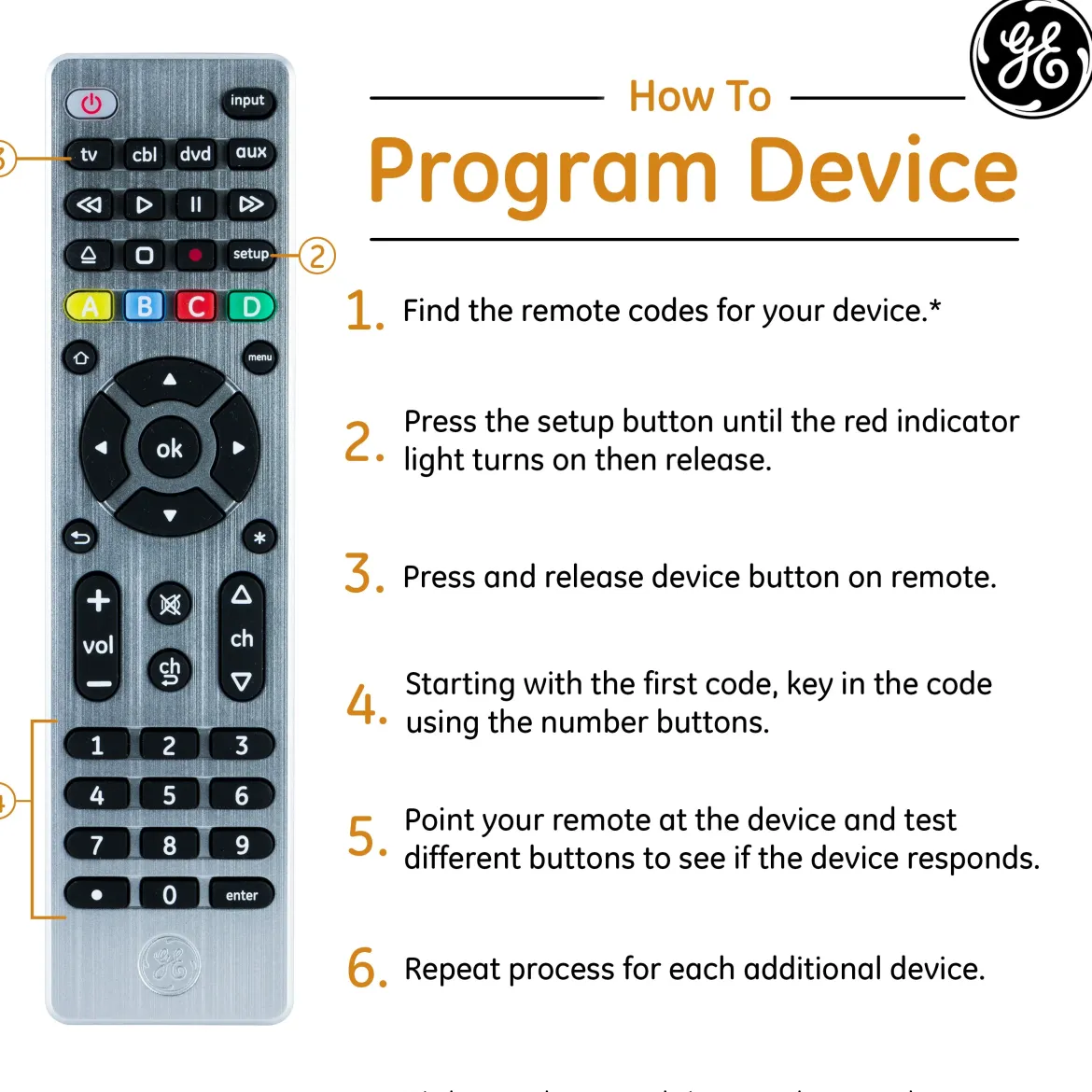 GE 4-Device Universal Remote, Brushed Silver