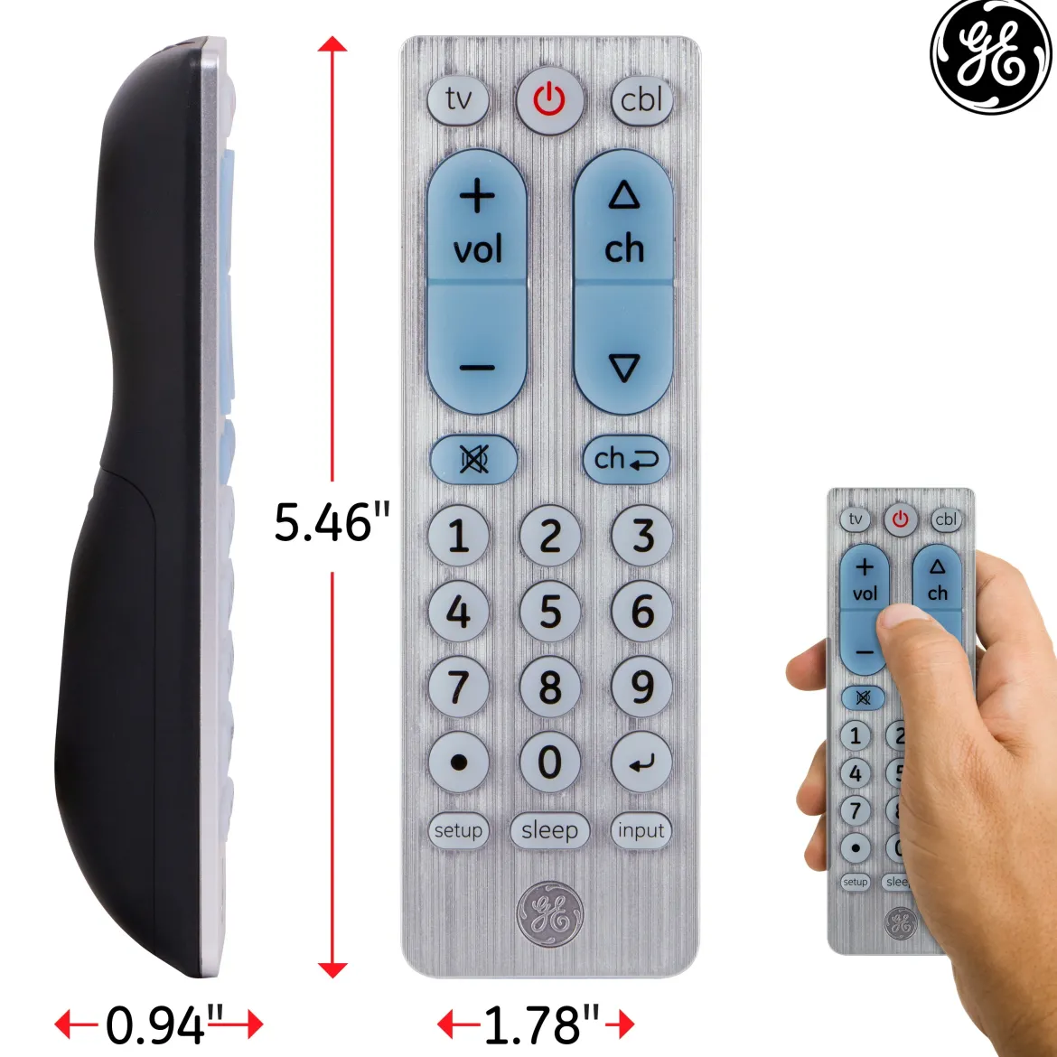 GE 2-Device Universal Remote, Brushed Silver