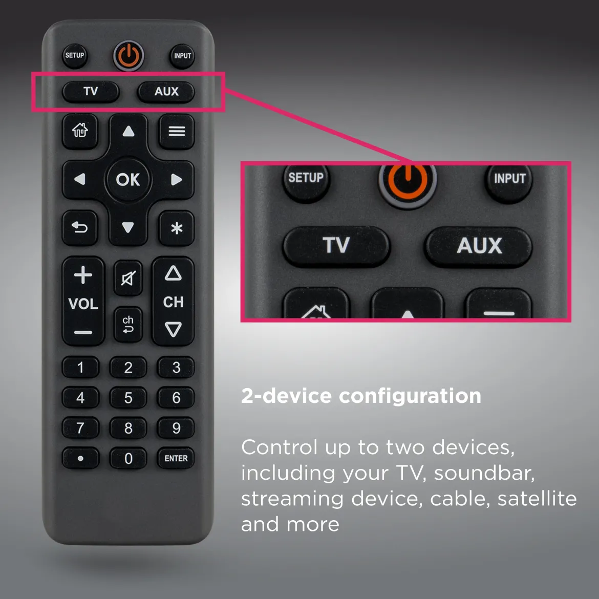 GE 2-Device Universal Remote Control, Charcoal
