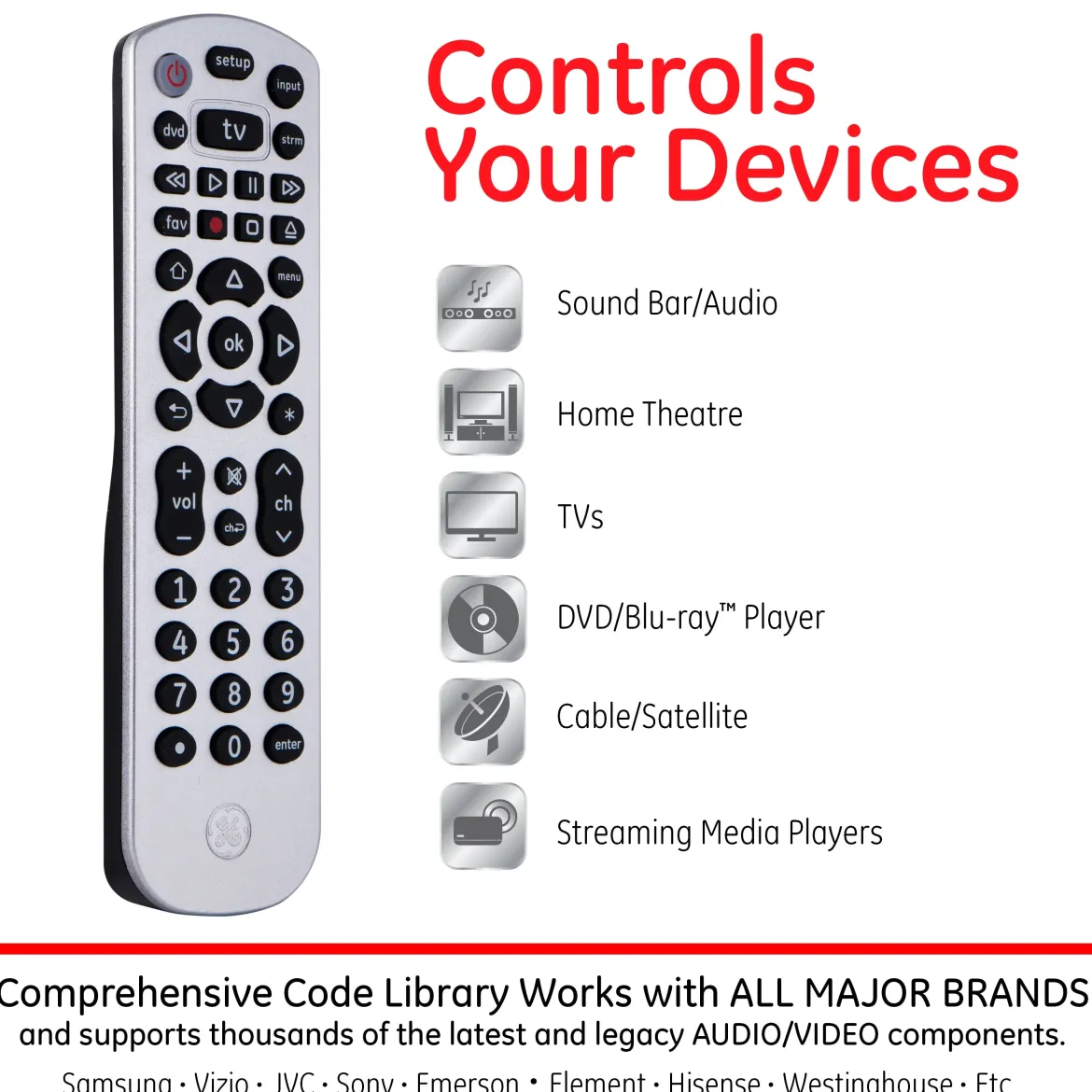 GE 3-Device Universal Remote, Silver