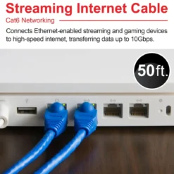 GE 50ft. Cat6 Ethernet Internet Cable, Blue
